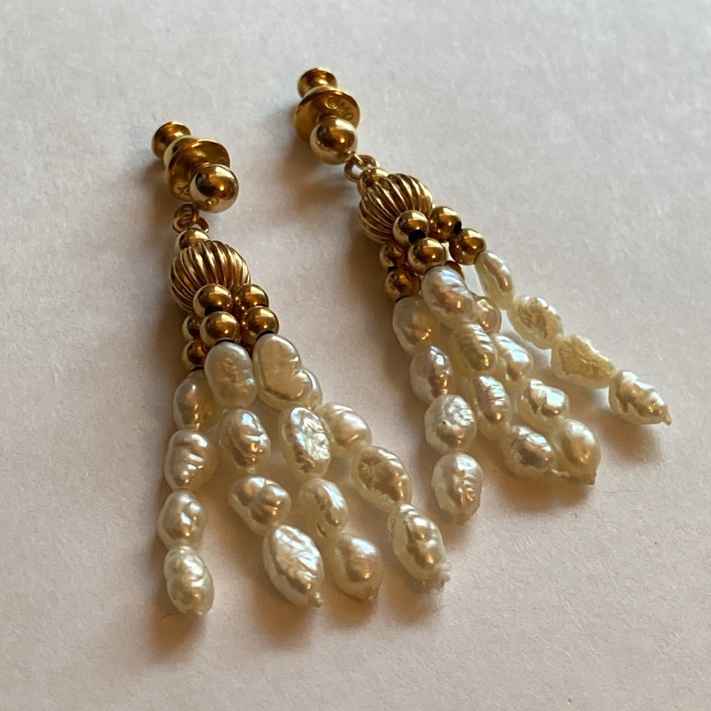 14K Mikimoto Pearl chandelier earrings - Picture 3 of 11